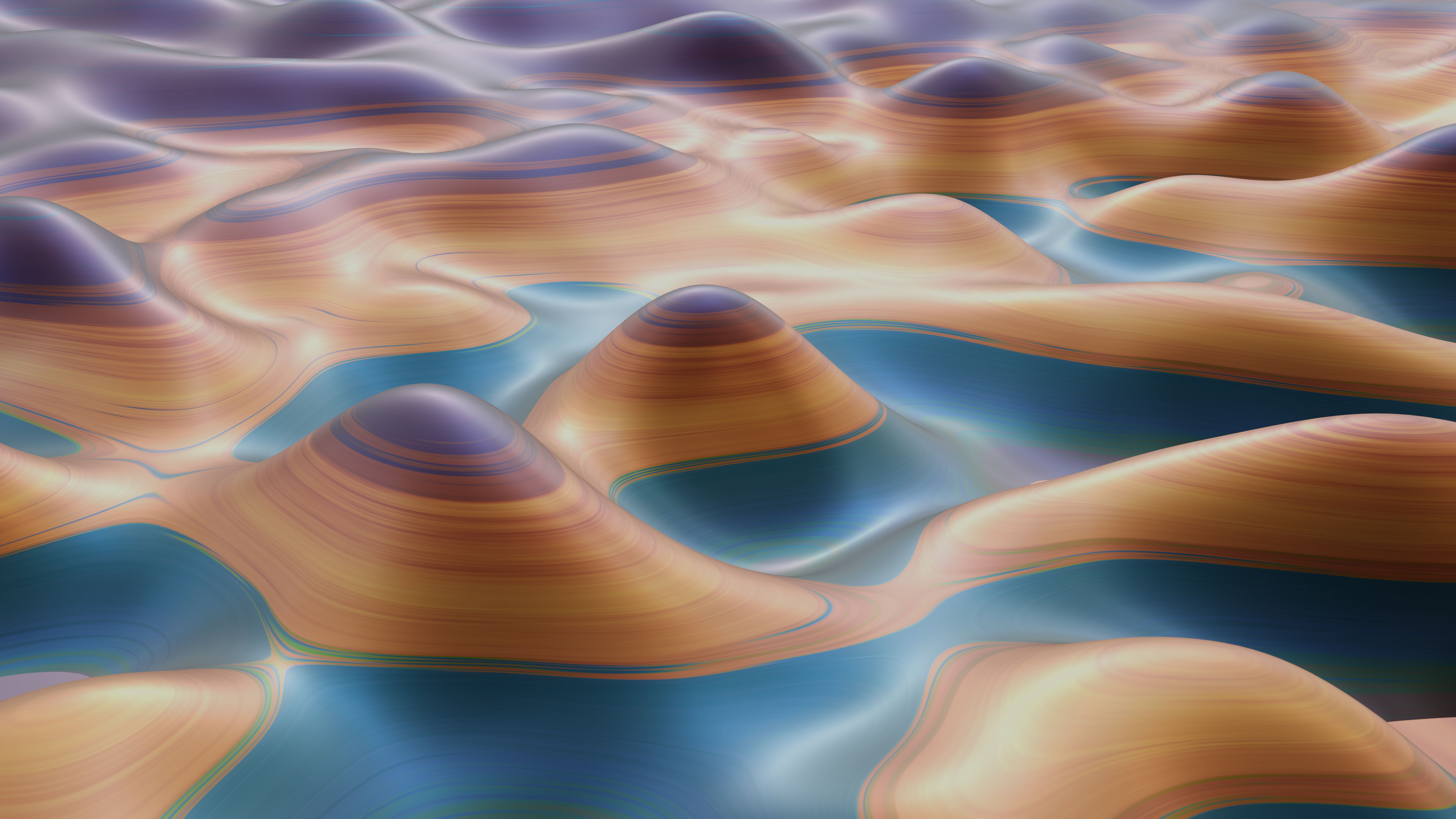 Abstract render of smooth rolling peaks in amber and blue, resembling a probability density surface.